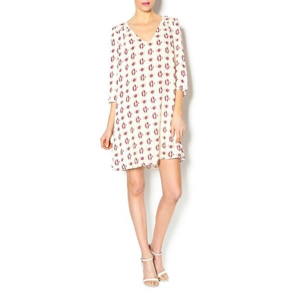 Skies are Blue Dress Ivory with Red Aztec Print Open Back Size Small - Picture 1 of 11